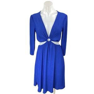 Monteau Blue Half Sleeve Cutout Deep V Neck Pleated A Line Mini Dress Size M